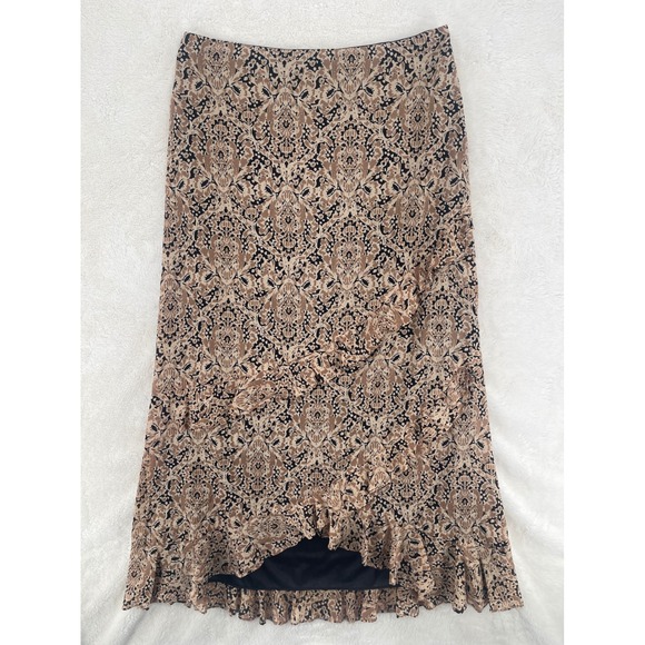 Harold's Dresses & Skirts - VTG Harolds Skirt Tan Black Damask Cotton Silk Ruffle Tiered Midi  Sz 10 Classic